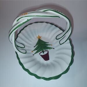 Portuguese Casafina Christmas Holiday Plate Basket Porcelain Dish Hand Painted